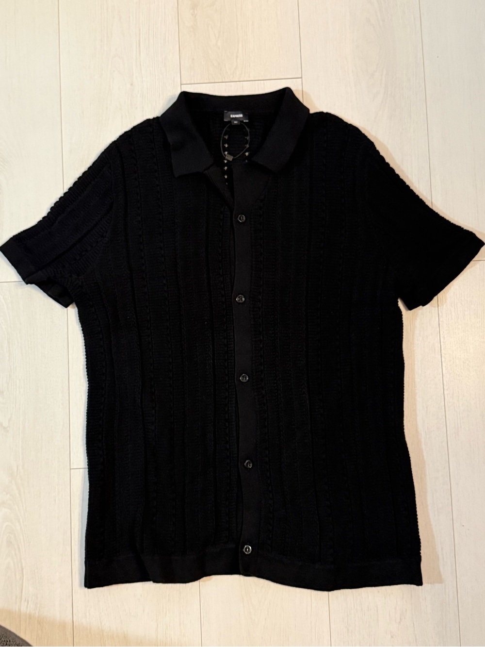 Express Black Short-Sleeve Button-Down Knit Shirt
